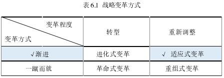 表 6.1 战略变革方式